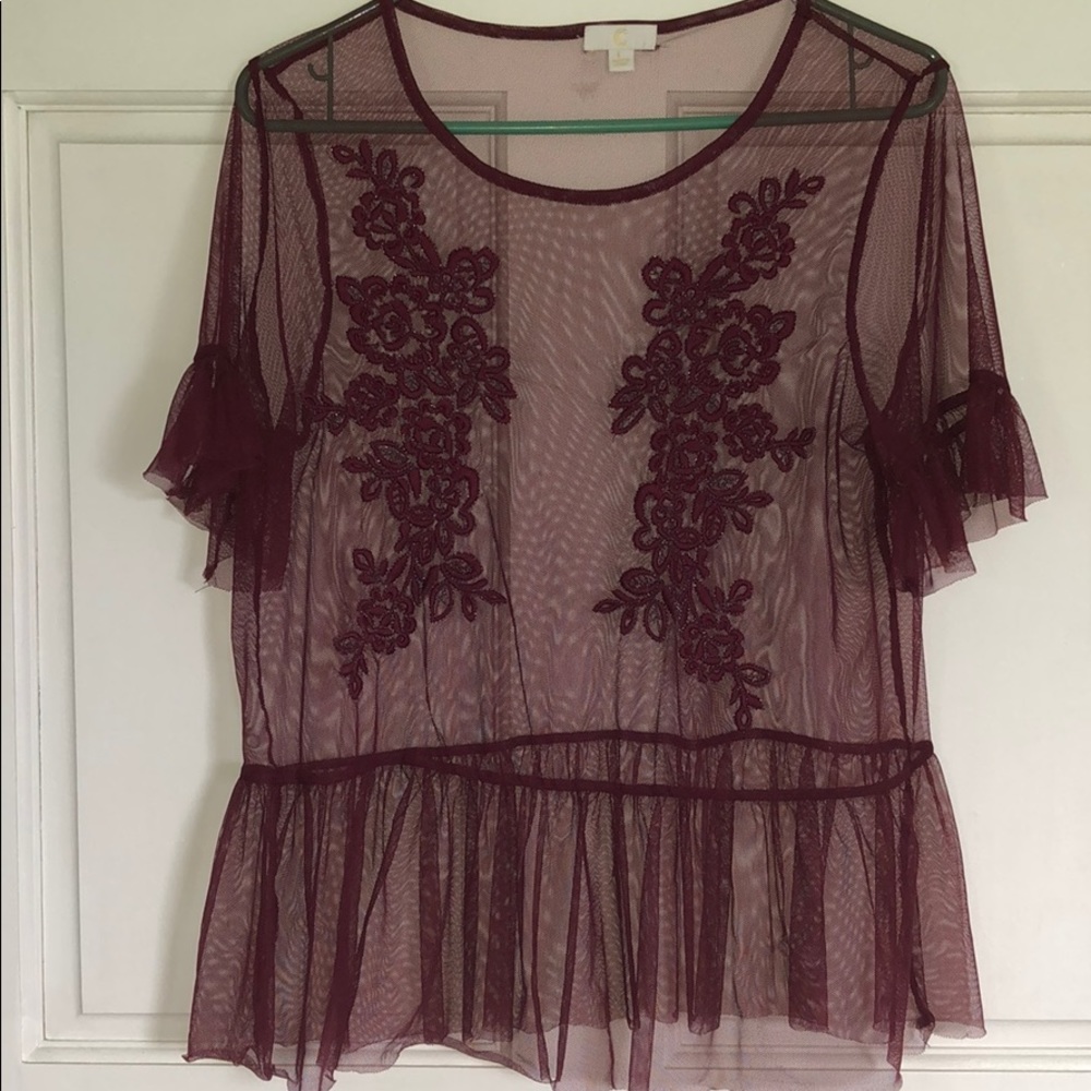 Charming Charlie | Maroon Mesh Top